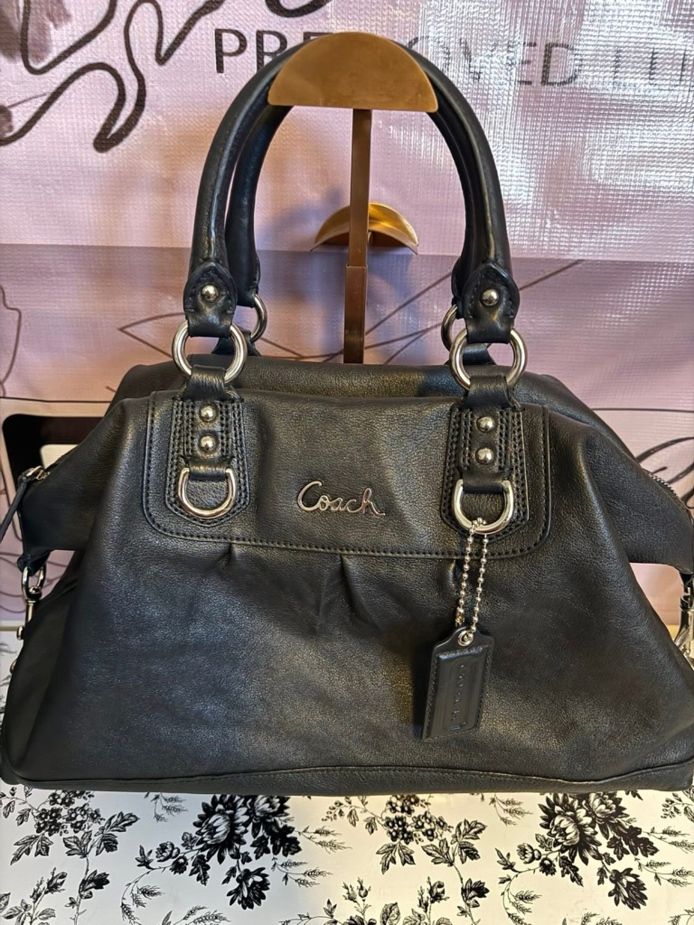 Coach Black Leather Satchel with Silver Hardware - Picture 5 of 8